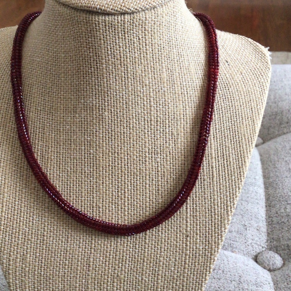 Handmade ruby red  Beaded Necklace | Circular Embroidery Statement